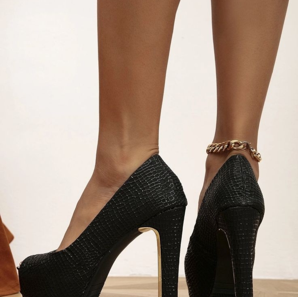 Embossed Peep Toe Heels